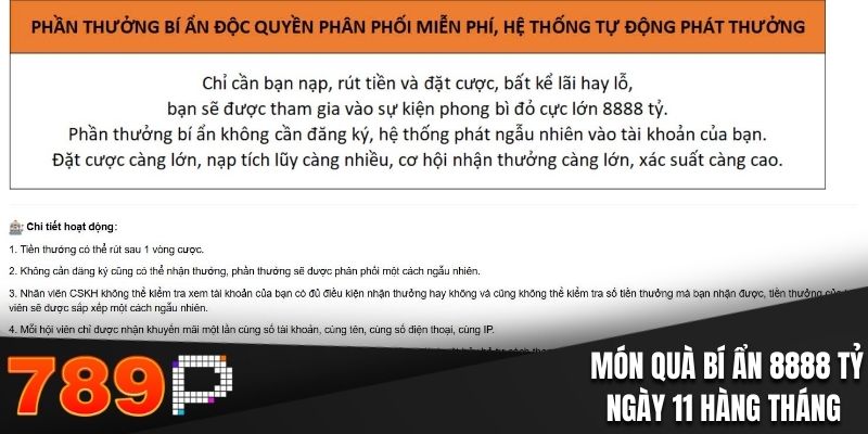 789P Tặng Code - Những Phần Quà Hấp Dẫn Đang Chờ Bạn 789P tặng code - Món quà bí ẩn 8888 tỷ ngày 11 hàng tháng