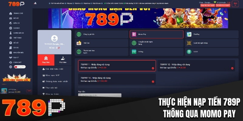 Nạp tiền 789P - Thiết Lập Nguồn Vốn Đặt Cược Thoải Mái Thực hiện nạp tiền 789P thông qua Momo Pay